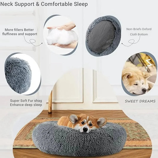 80cm Round Pet Bed for Dog and Cat Super Soft Long Plush Dog House