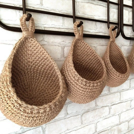Handwoven Hanging Wall Vegetable Fruit Basket Organizer Container Decor for Kitchen Garden Mount Wall