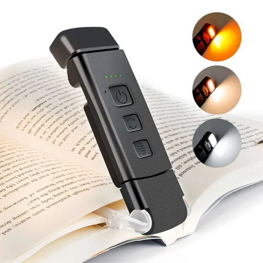 Book Light Portable Rechargeable with 3 Lighting Modes, Clip-on LED Reading Light for Books, Adjustable Brightness Reading Light